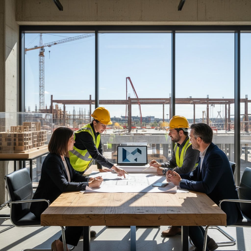 Construction consultant reviewing home remodeling plans with homeowner during initial meeting