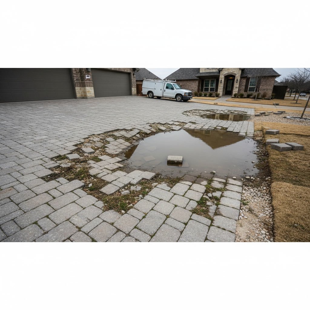 Paver driveway installation showing interlocking brick pattern in McKinney