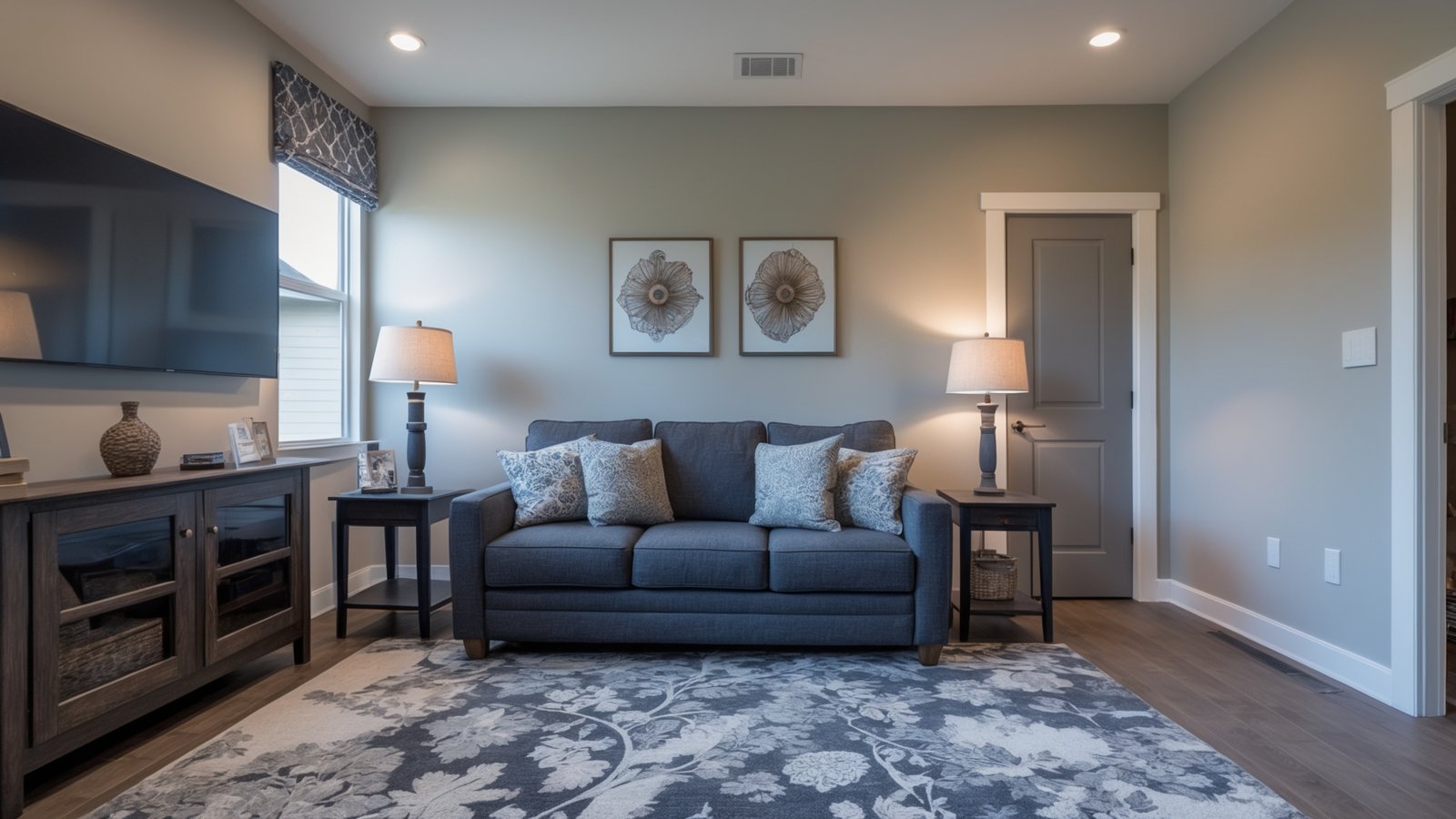 Living room renovation showing new flooring and paint in McKinney TX full house remodel