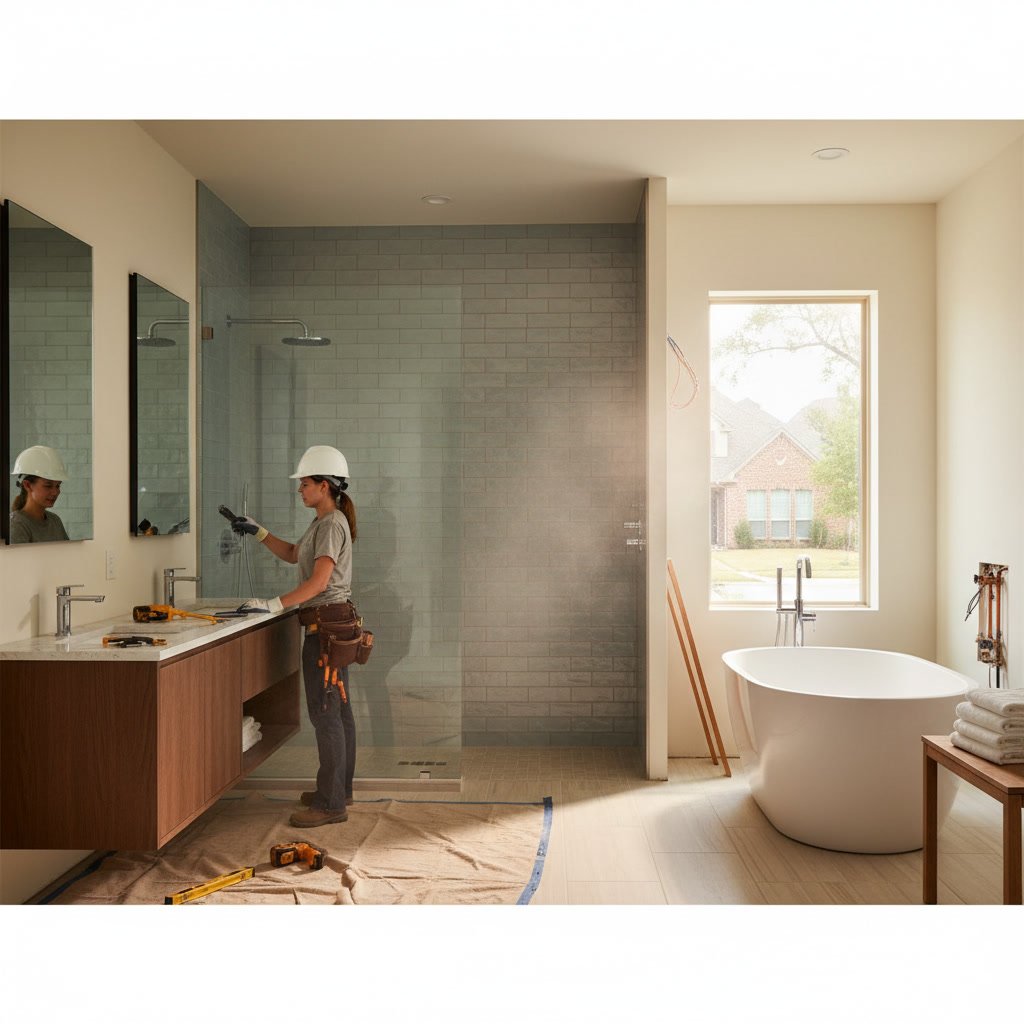 Beautiful remodeled bathroom with modern fixtures and tile work in Plano TX
