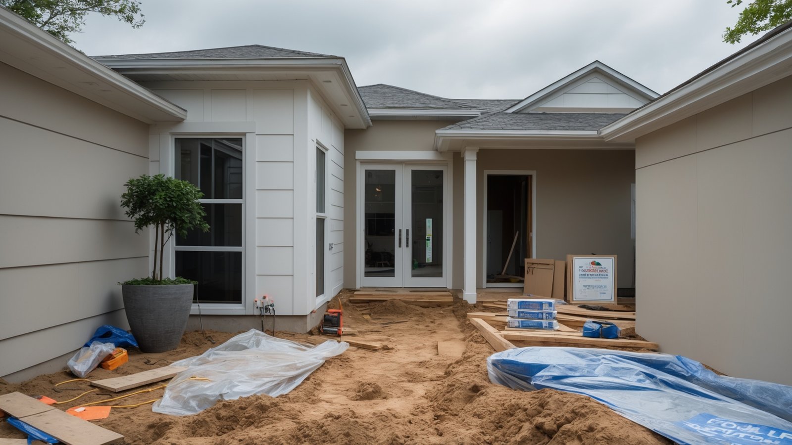 Beautiful full house remodel exterior view in McKinney TX showing updated driveway and landscaping