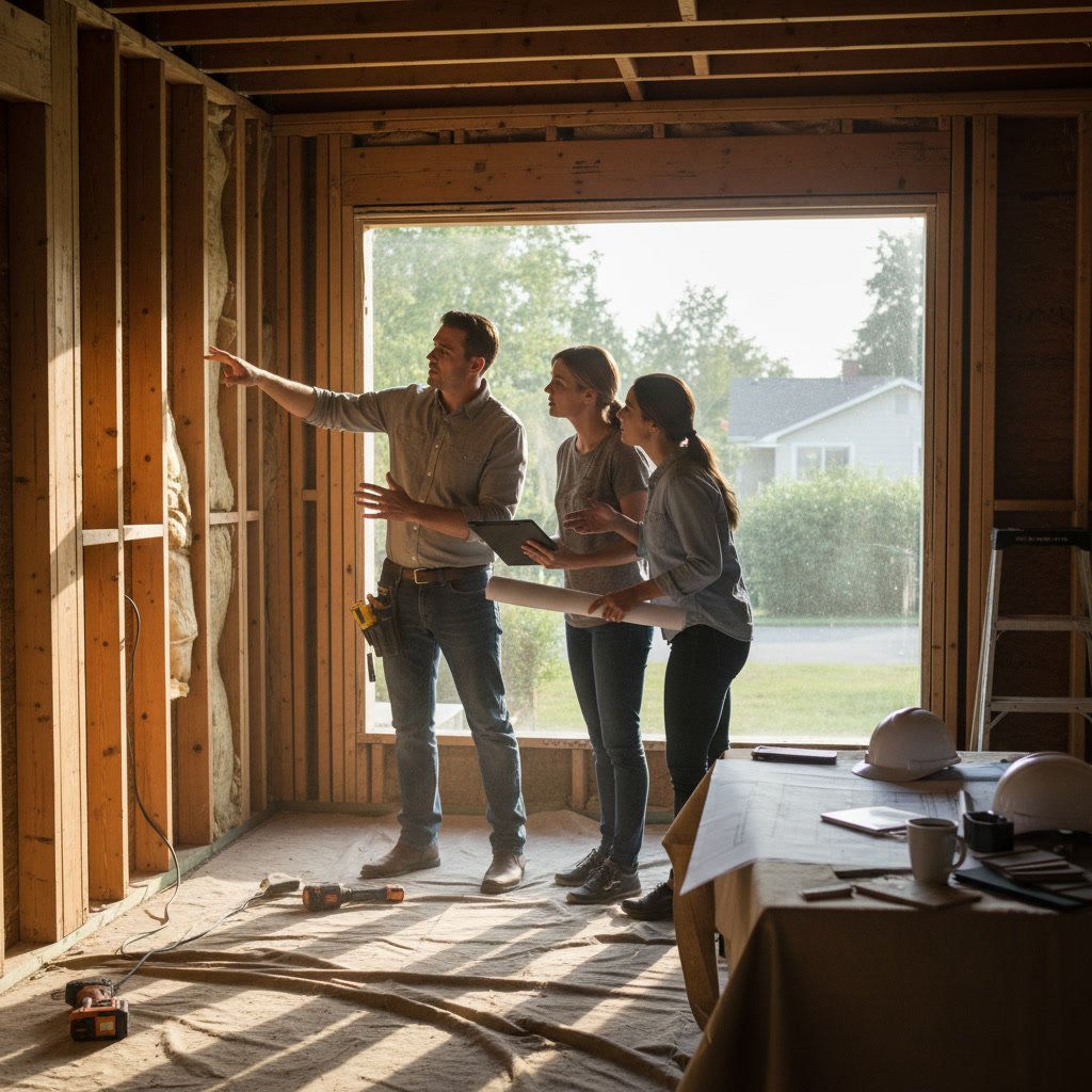 Detailed site assessment measuring existing kitchen layout during consultation