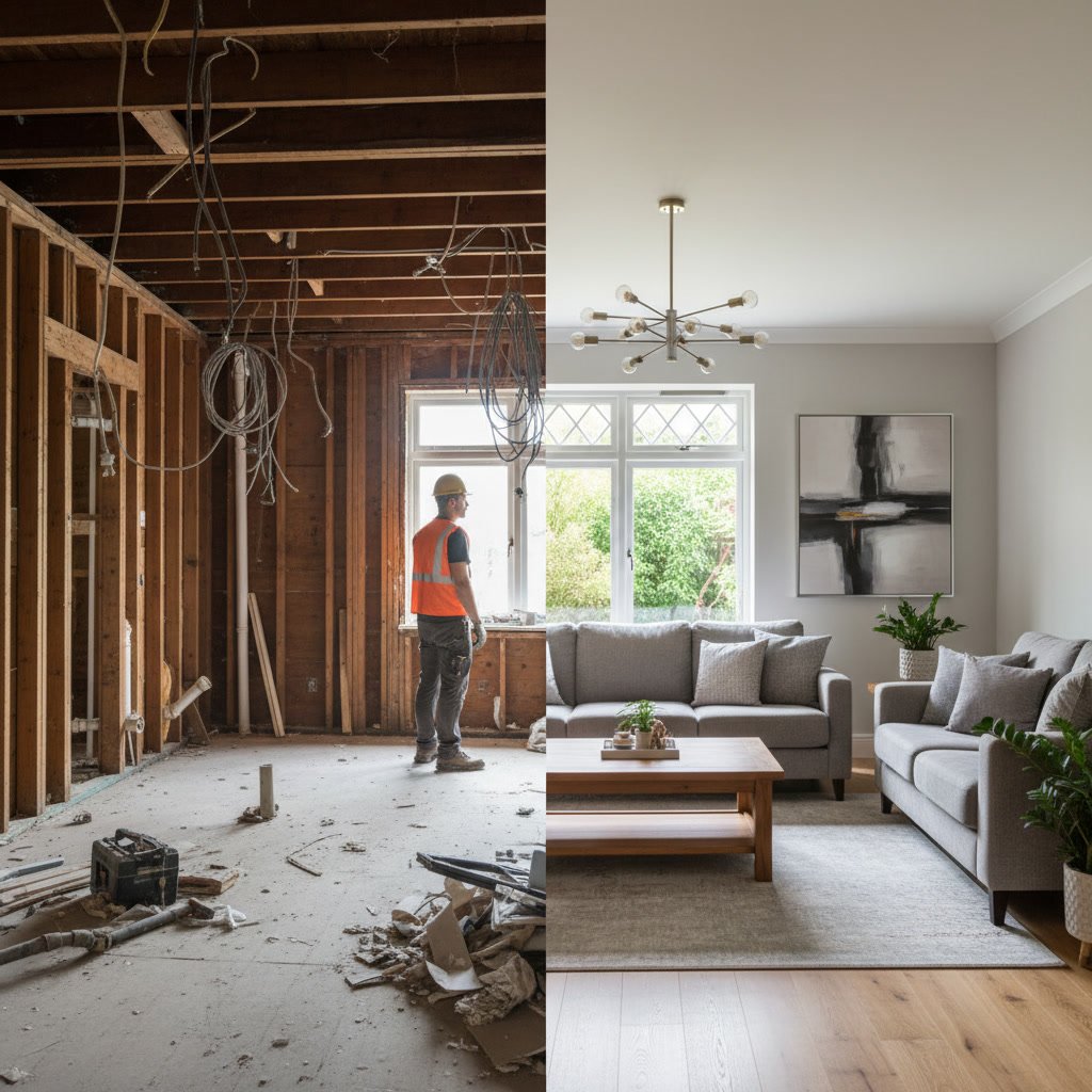 Complete house remodeling project addressing multiple rooms simultaneously