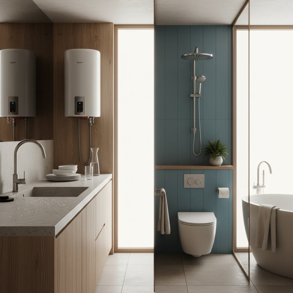Energy-efficient bathroom fixtures and LED lighting installed during remodeling project