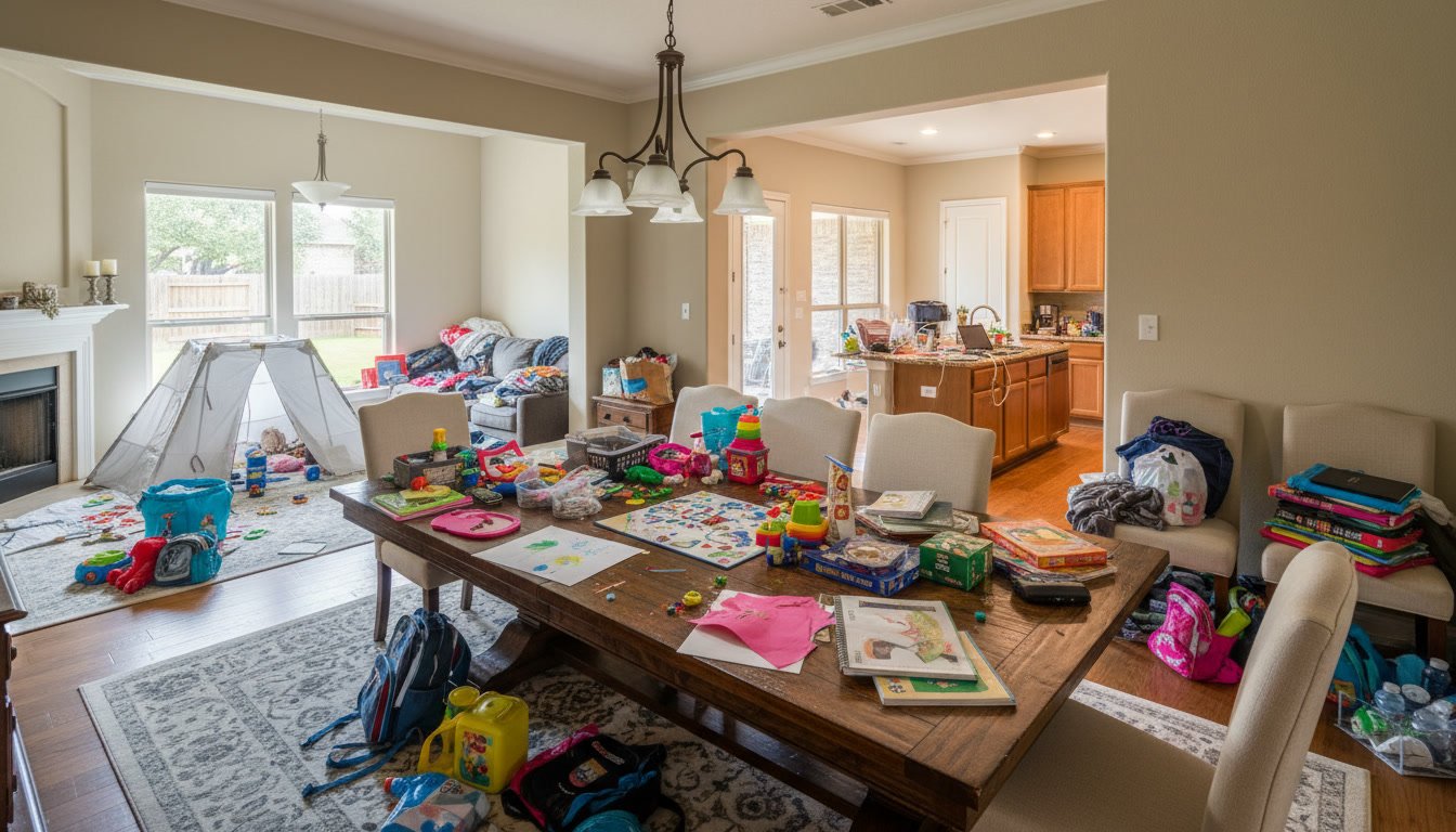 Outdated room layout with unused formal living space